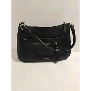 Liz Claiborne Black Vegan Leather Shoulder Bag wTassel & Front Zip Pocket